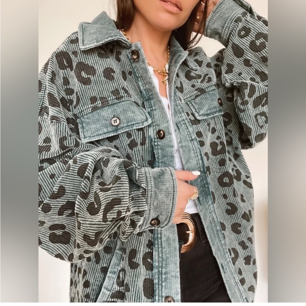 Corduroy Leopard Shacket Oversized | Blue & Black NWOT